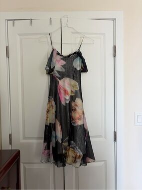 Komarov Black Floral Spaghetti-Strap Dress